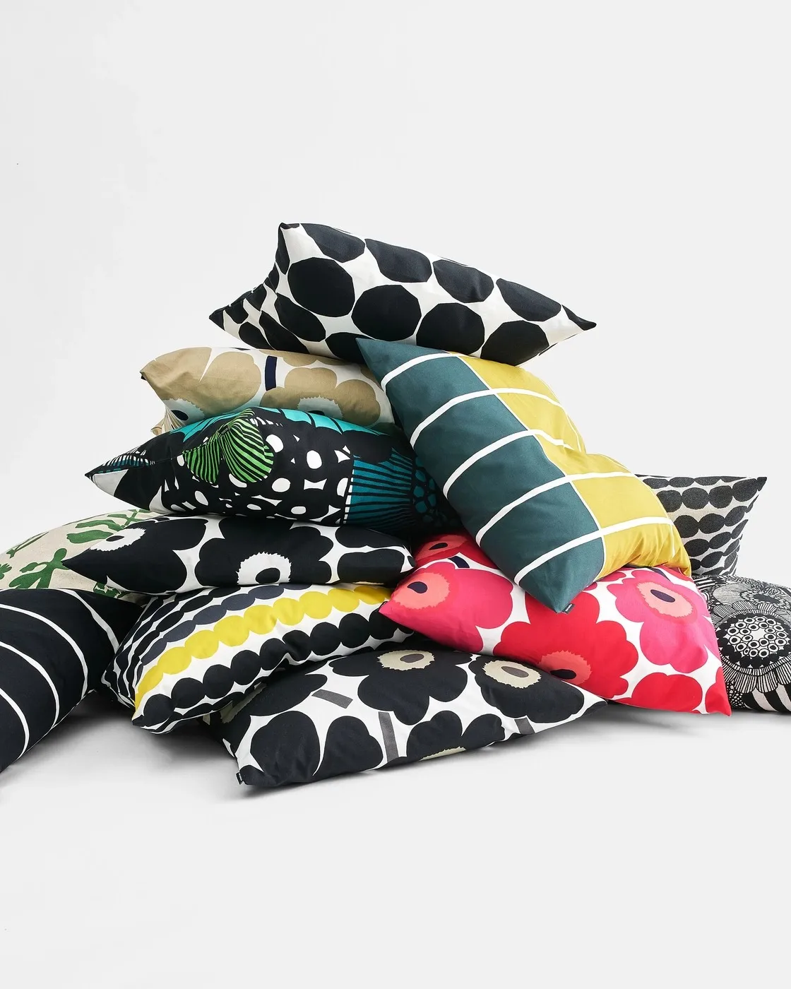 Tiiliskivi kuddfodral 50x50 cm, Gul-mörkgrön Marimekko