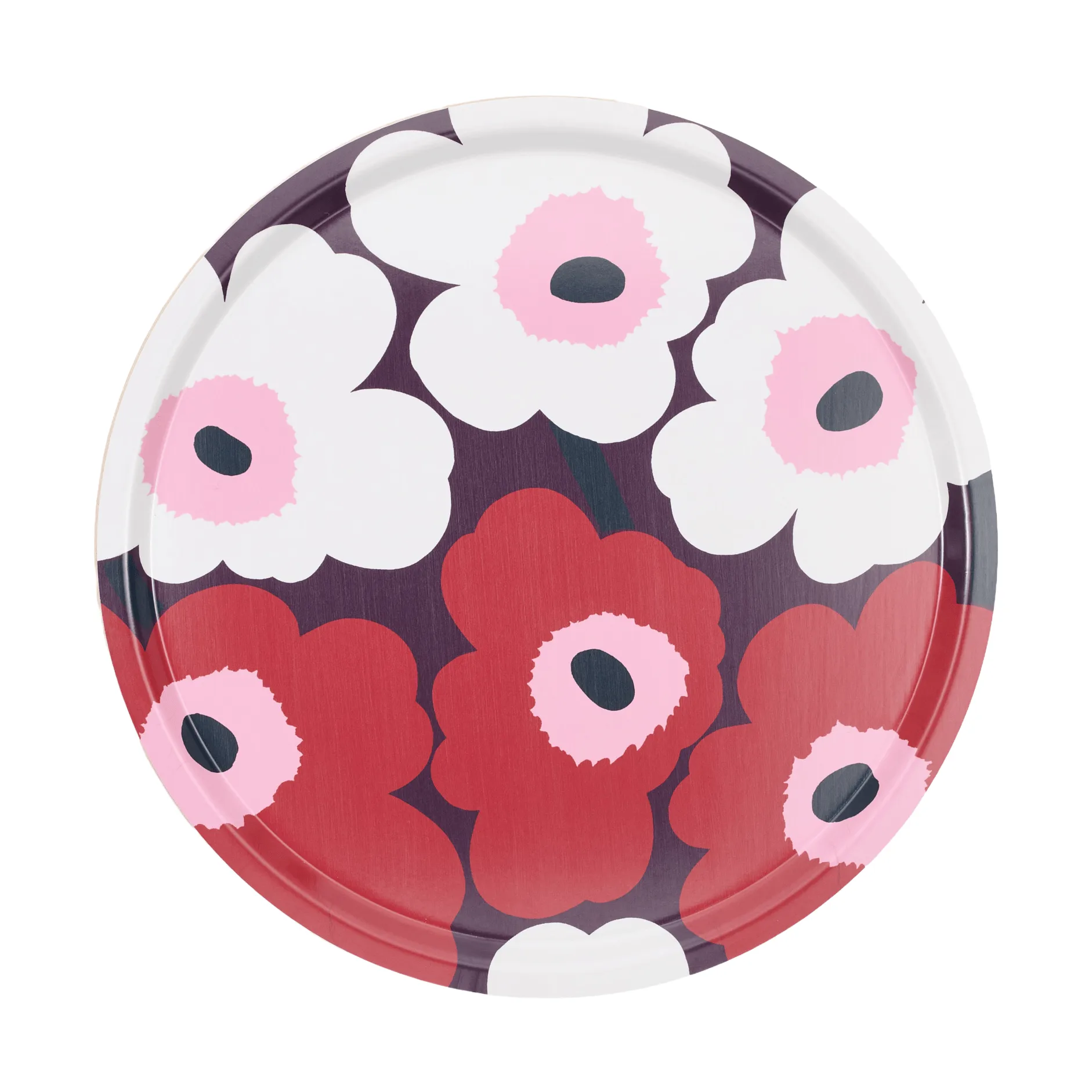 Unikko bricka, Plum-cranberry-off white-rose, Ø46 cm Marimekko