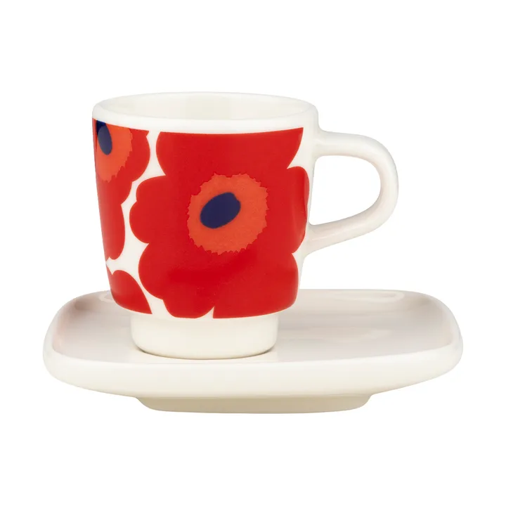 Unikko espresso kopp med fat 2-delar - White-red-blue - Marimekko