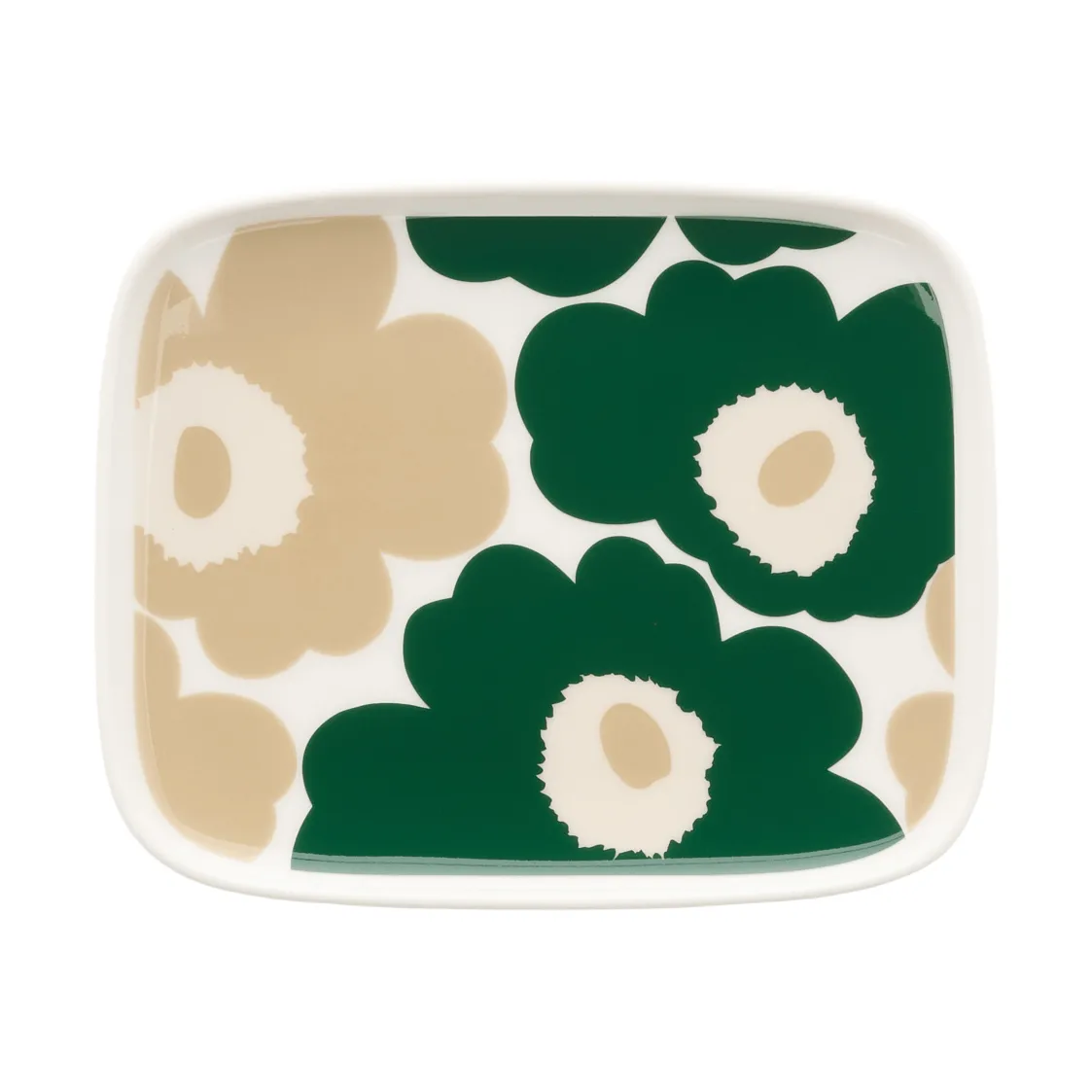 Unikko tallrik 12x15 cm, White-dark green-beige-light sand Marimekko