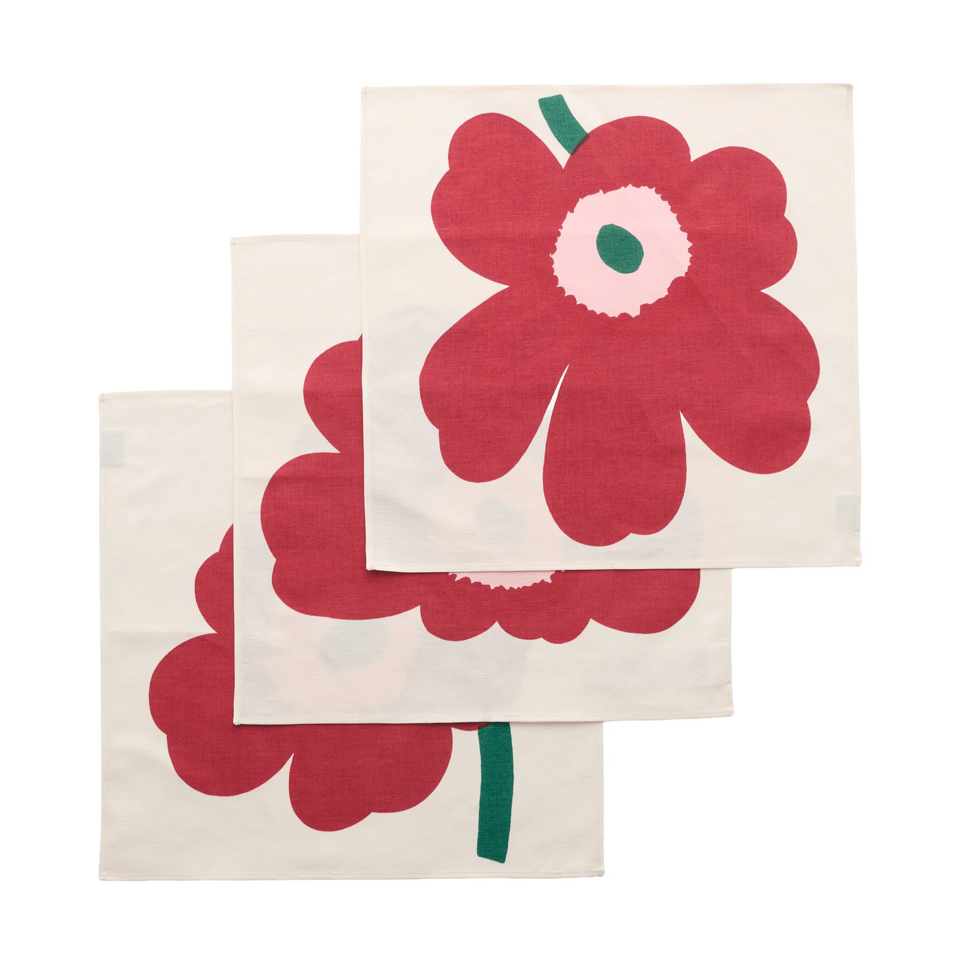 Unikko tygservett, Off white-cranberry-rose, 45x45 cm, 3-pack Marimekko
