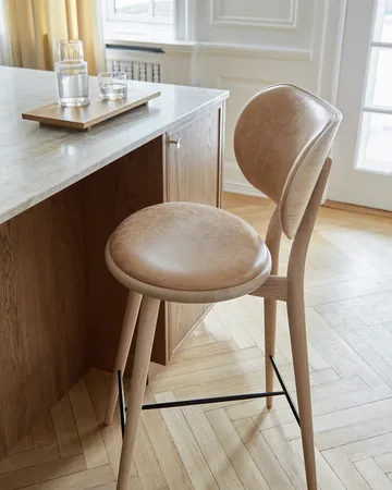 Mater High Stool Backrest barstol låg - läder natural, mattlackat ekstativ - Mater
