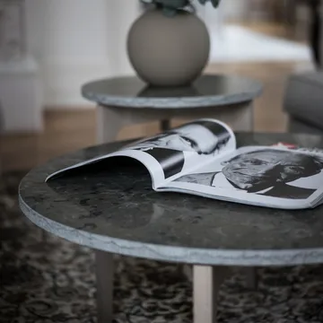 Höllviken soffbord Ø80 cm - kalksten, ljusgrått benstativ - Mavis