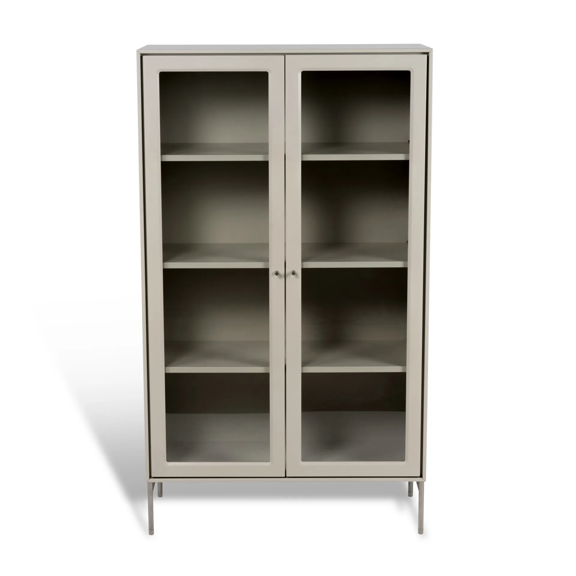 Volt vitrinskåp 130 cm beige, Detaljer i rostfritt stål Mavis