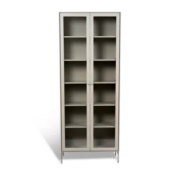 Volt vitrinskåp 190 cm beige - Detaljer i rostfritt stål - Mavis