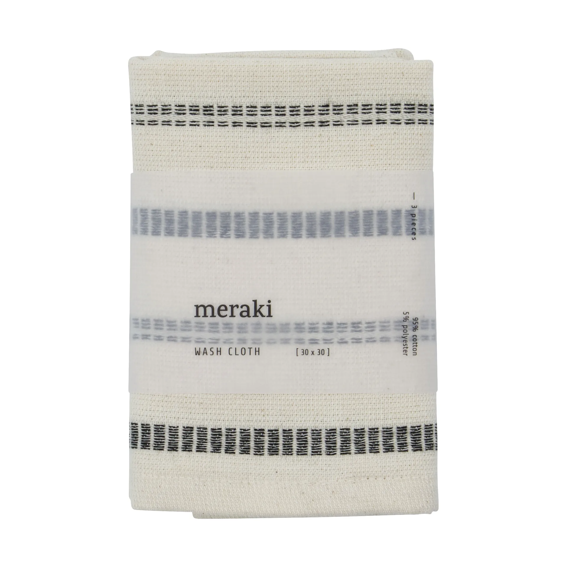 True tvättlapp 3 delar, Off-White-svart Meraki