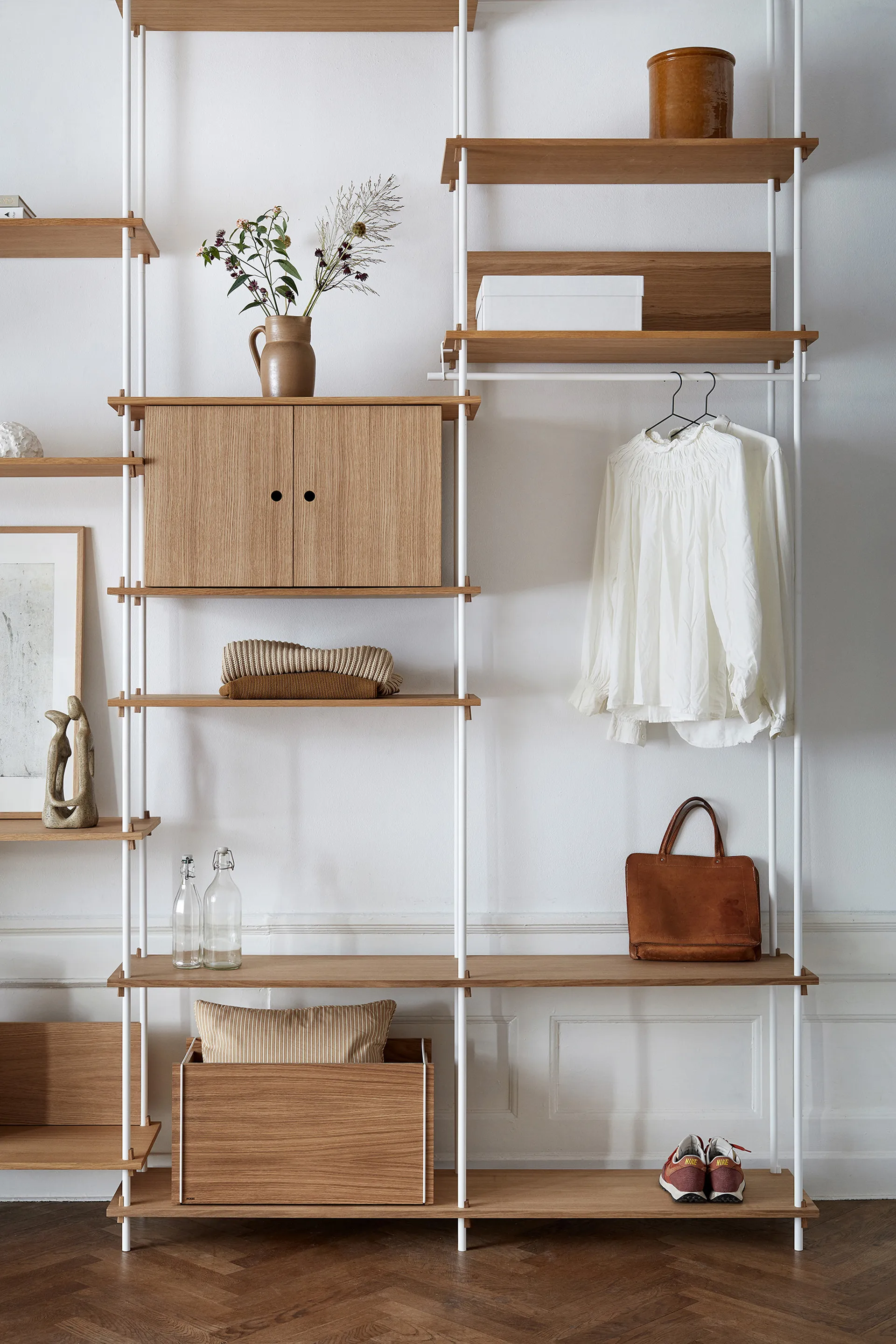 Shelving System hylla med skåp, Ek-warm grey, 163x200x35 cm, S.200.2.C MOEBE