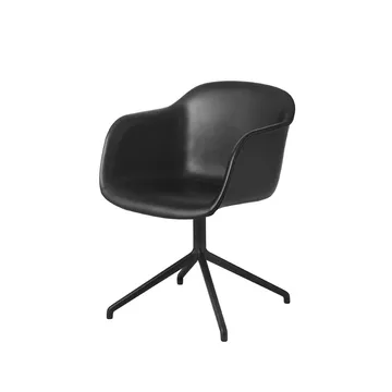 Fiber armchair swivel base with return kontorsstol - Black leather-anthracite black - Muuto