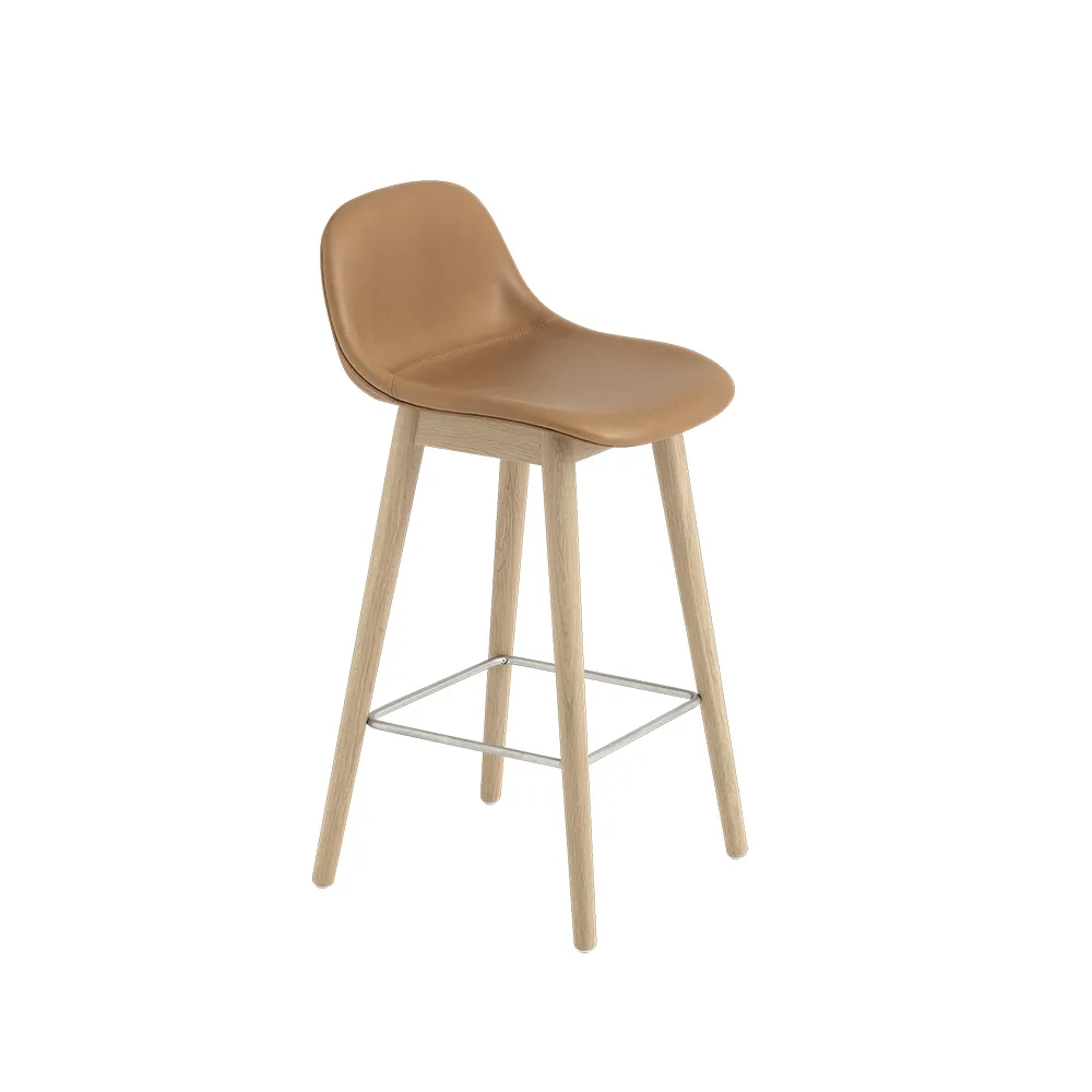 Fiber barstol med ryggstöd 75 cm, Cognac leather-ekben Muuto
