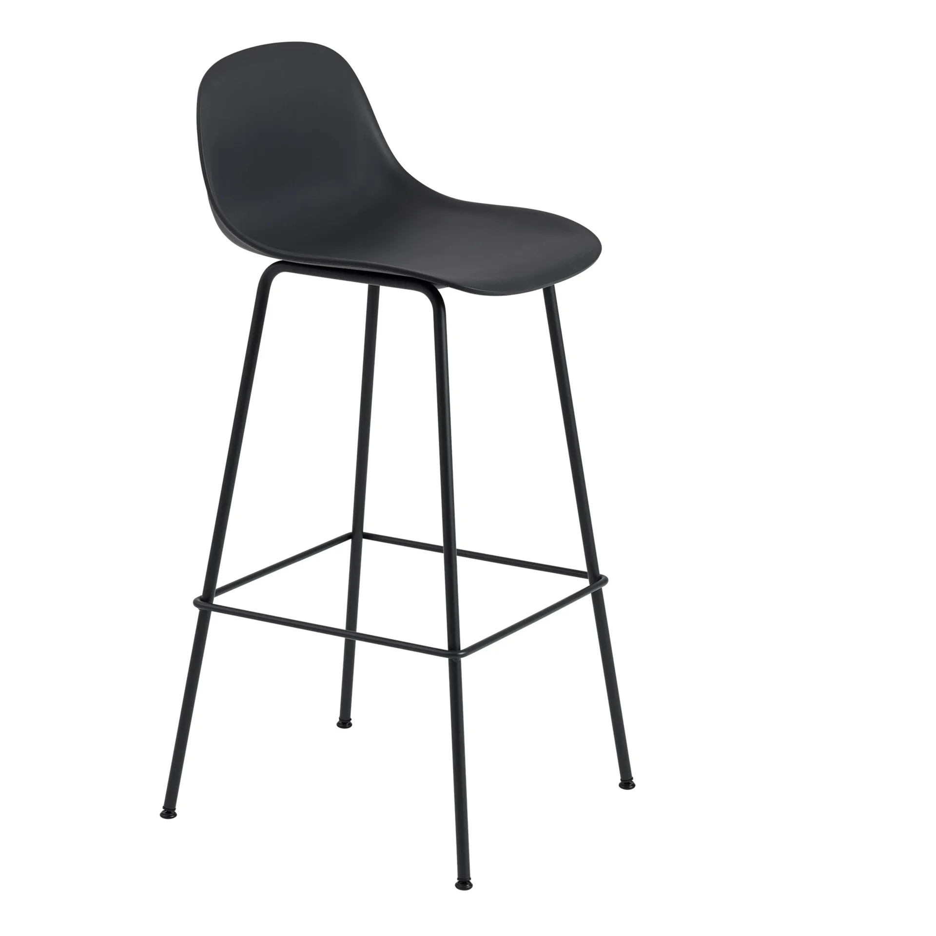 Fiber barstol tube bas med ryggstöd plast 75 cm, Black-Anthracite black Muuto