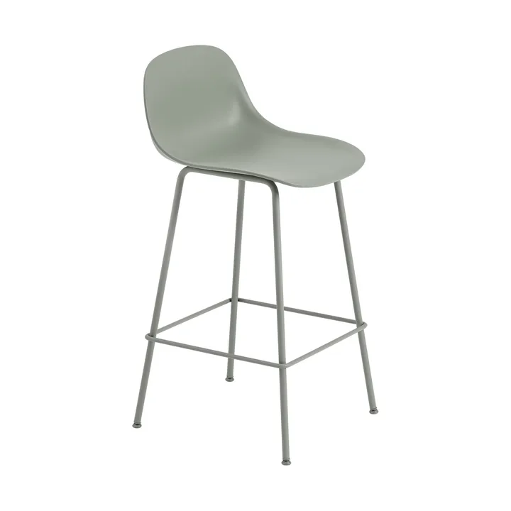 Fiber barstol tube bas med ryggstöd plast 75 cm - Dusty green - Muuto