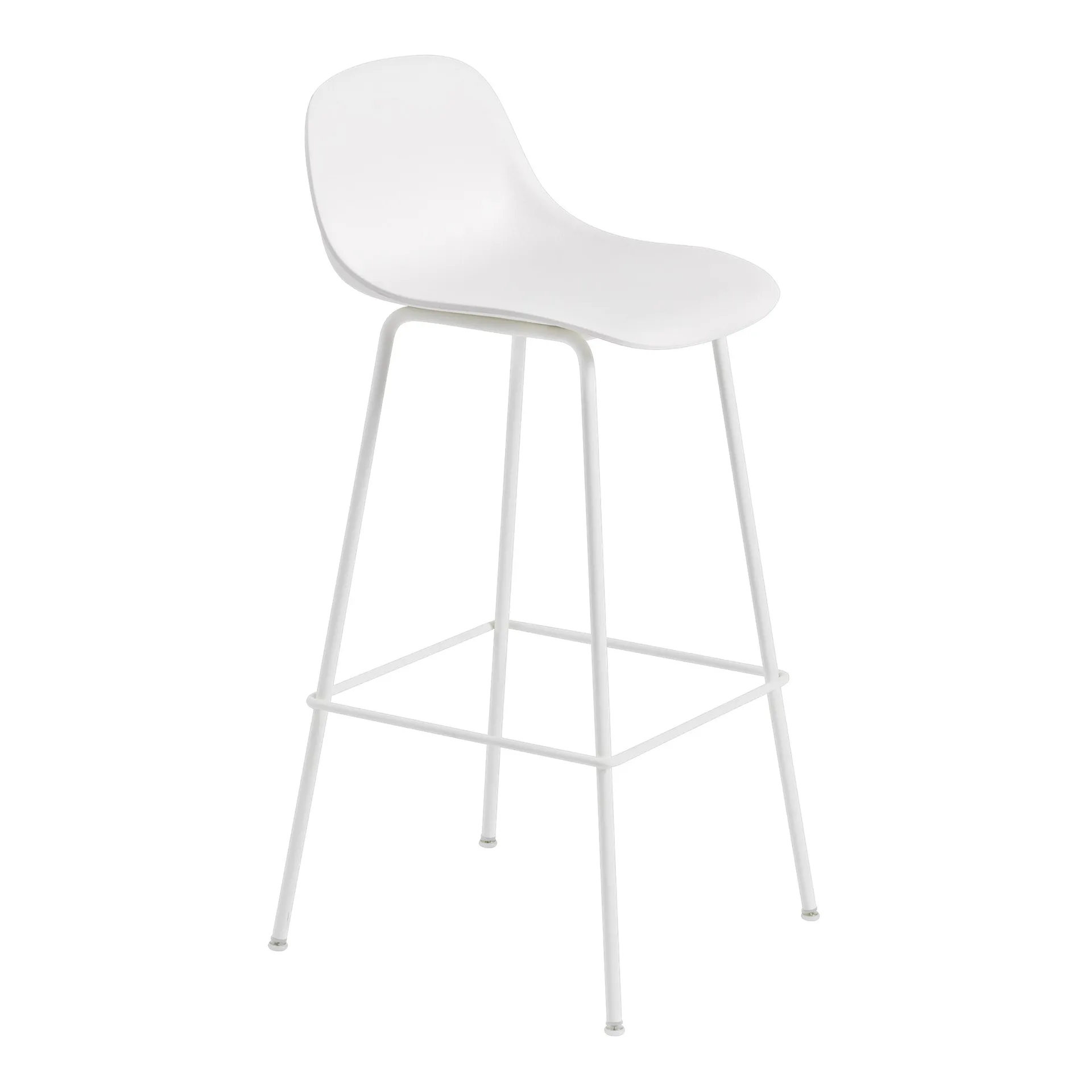 Fiber barstol tube bas med ryggstöd plast 75 cm, Natural white Muuto