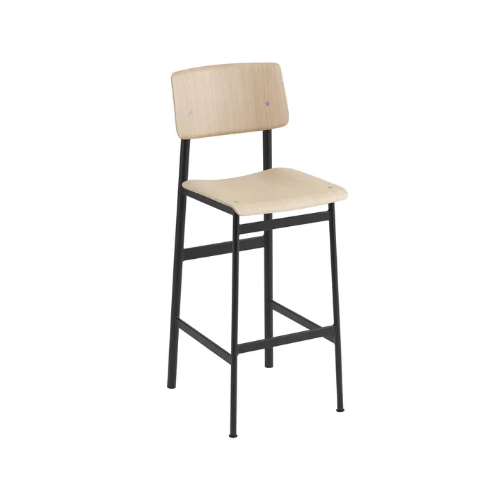 Loft barstol - oak, hög, svart stålstativ - Muuto