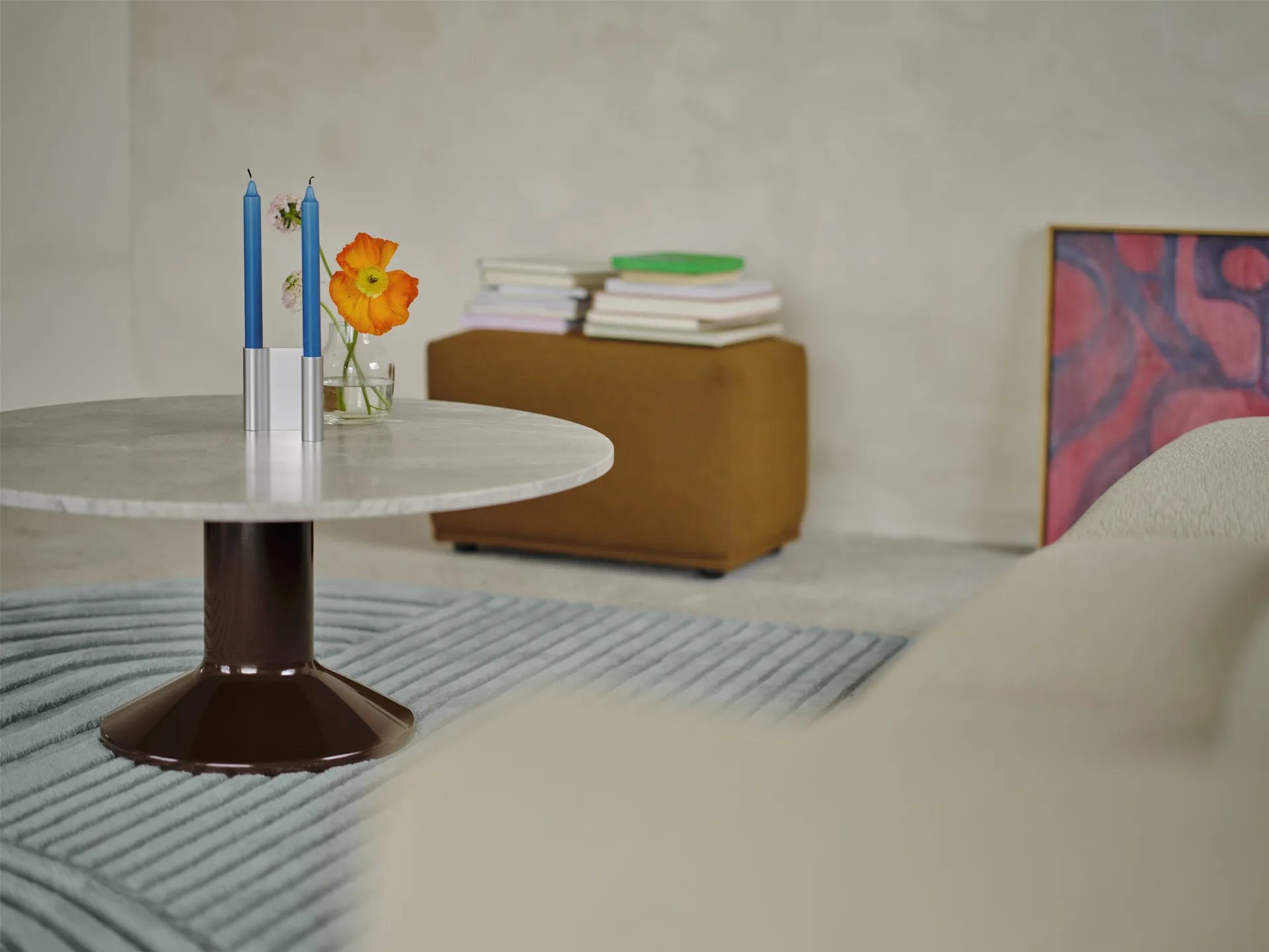 Midst soffbord, Grey marble-dark red, Ø90 cm Muuto