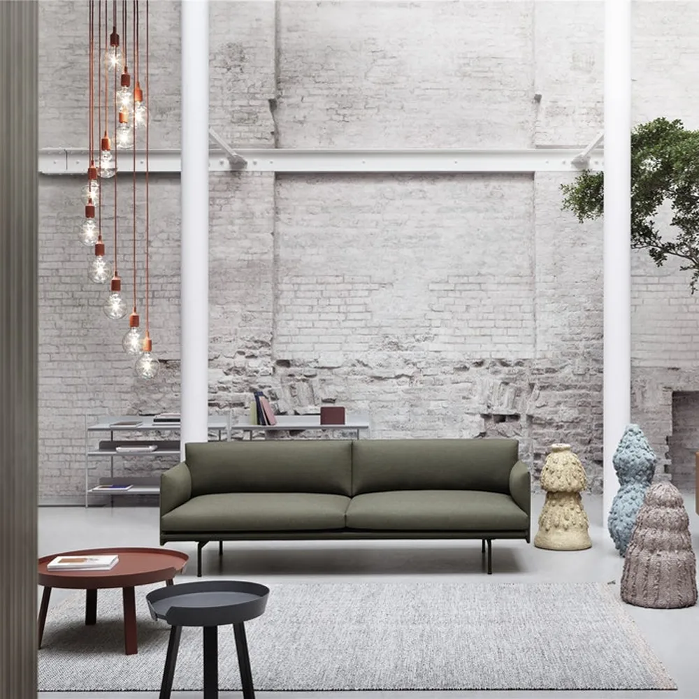 Outline soffa 2-sits, Refine leather black-Black Muuto