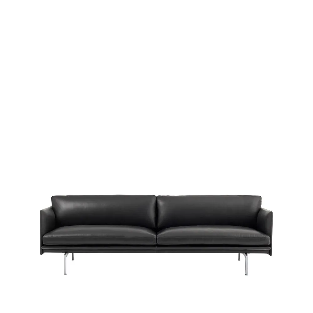 Outline soffa 3-sits läder, Refine svart-aluminium ben Muuto
