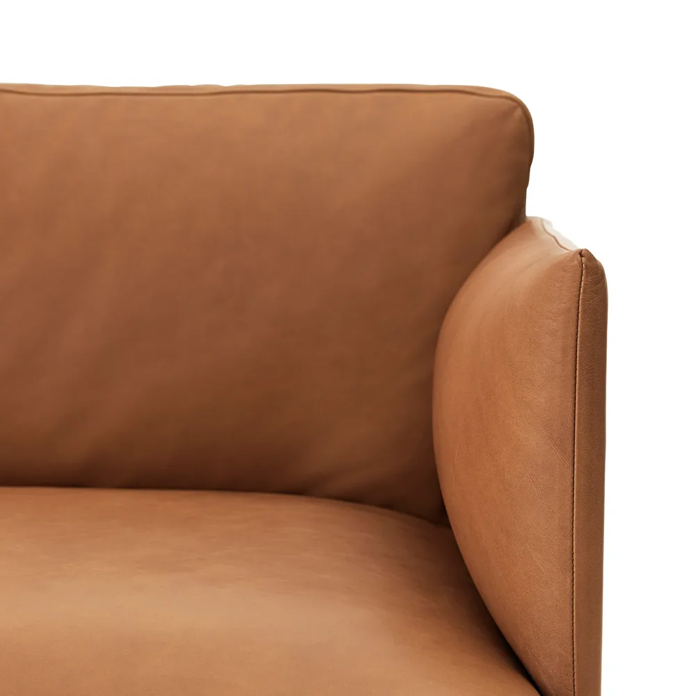 Outline soffa 3-sits läder, Refine svart-aluminium ben Muuto