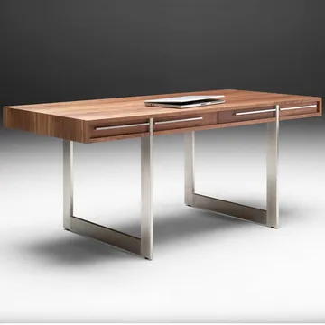 AK 1340 skrivbord - walnut, rostfritt stål, incl. lådor - Naver Collection