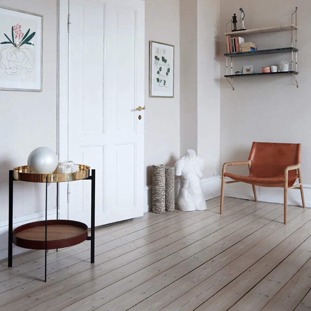 Deck brickbord, teak, svart stativ, svart marmorhylla OX Denmarq