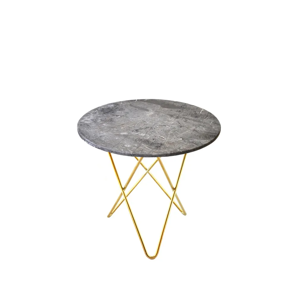 Mini O Table soffbord, Marmor grå, mässingstativ OX Denmarq