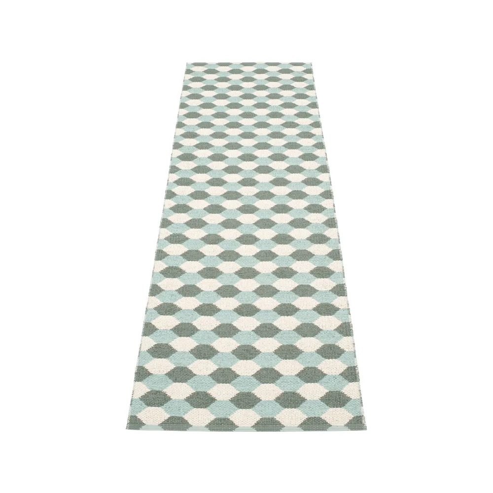 Dana gångmatta, Army/pale turquoise/vanilla, 70x250 cm Pappelina