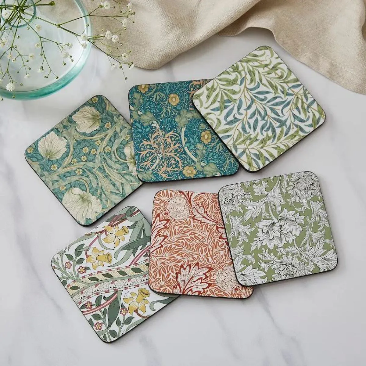 Morris & Co Pimpernel glasunderlägg 6-pack, Grön, blå Pimpernel