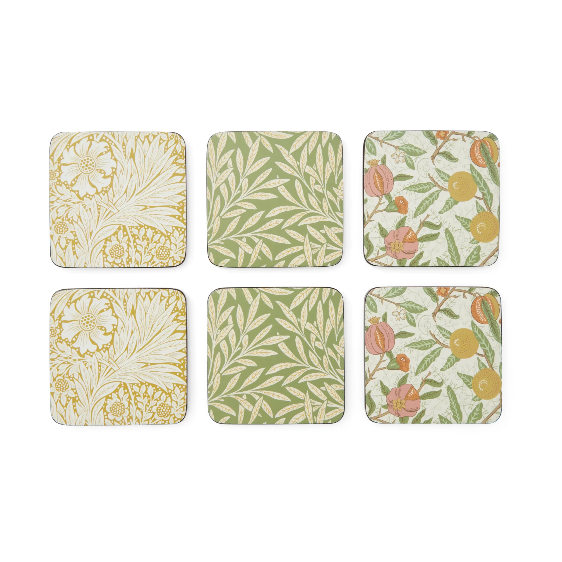 Morris & Co Simpley mixed glasunderlägg 6 delar, Fruit, Willow, Marigold Pimpernel