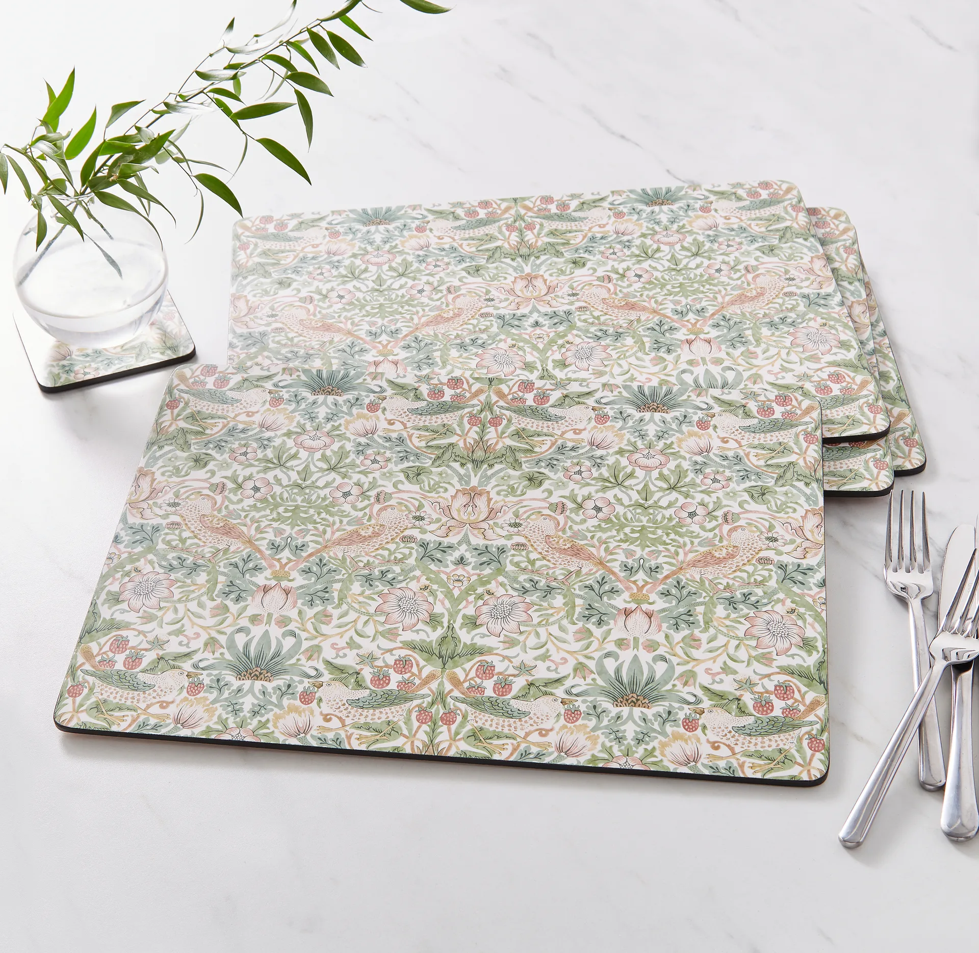Strawberry Thief bordsunderlägg 30x40 cm 4-pack, Green Pimpernel