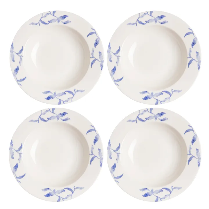 Havspil djup tallrik 23 cm 4-pack - blå-vit - Scandi Living