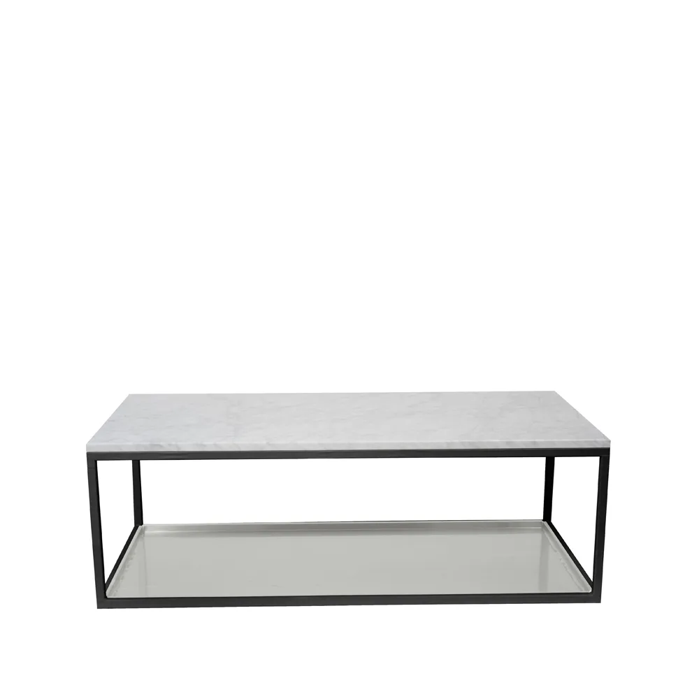 Scherlin soffbord 11, marmor vit, svartlackat stativ, zinkplåt Scherlin