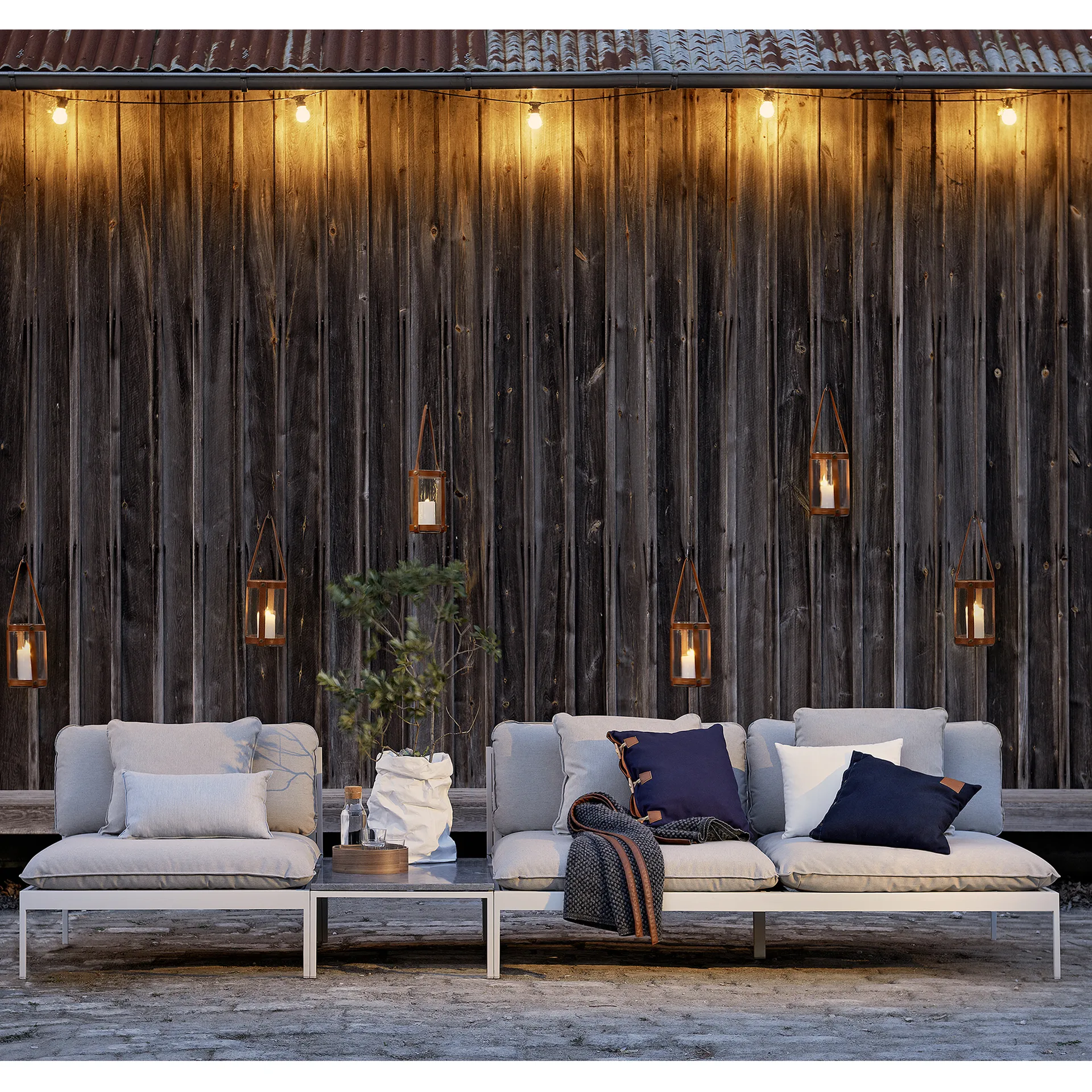 Bönan modulsoffa, Sunbrella Ashe light grey, 1-sits, mörkgrå aluminium ram Skargaarden