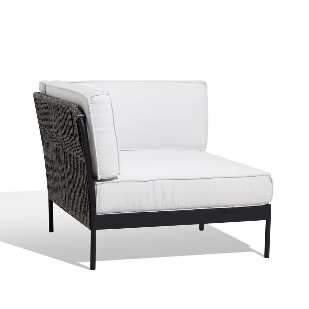 Lidö modulsoffa, Sunbrella Deave silver grey, hörndel, mörkgrå aluminiumram Skargaarden