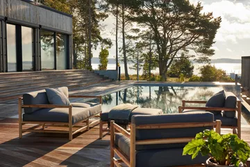 Saltholm loungefåtölj teak-gråbrun dyna - Skargaarden