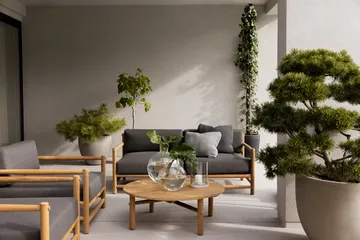 Saltholm loungefåtölj teak-gråbrun dyna - Skargaarden