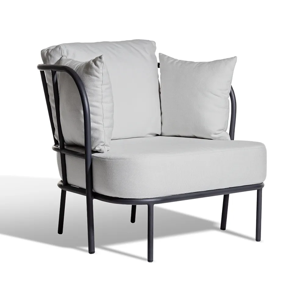 Saltö loungefåtölj, Sunbrella silver grey, charcoal grey aluminiumram Skargaarden
