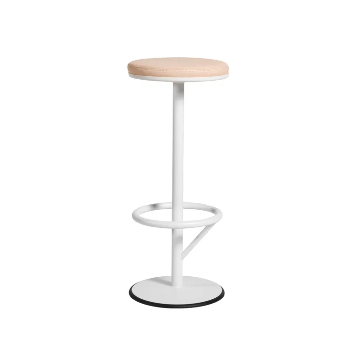 Orbit barpall hög - Vitlack matt, ljusbrunt läder - SMD Design
