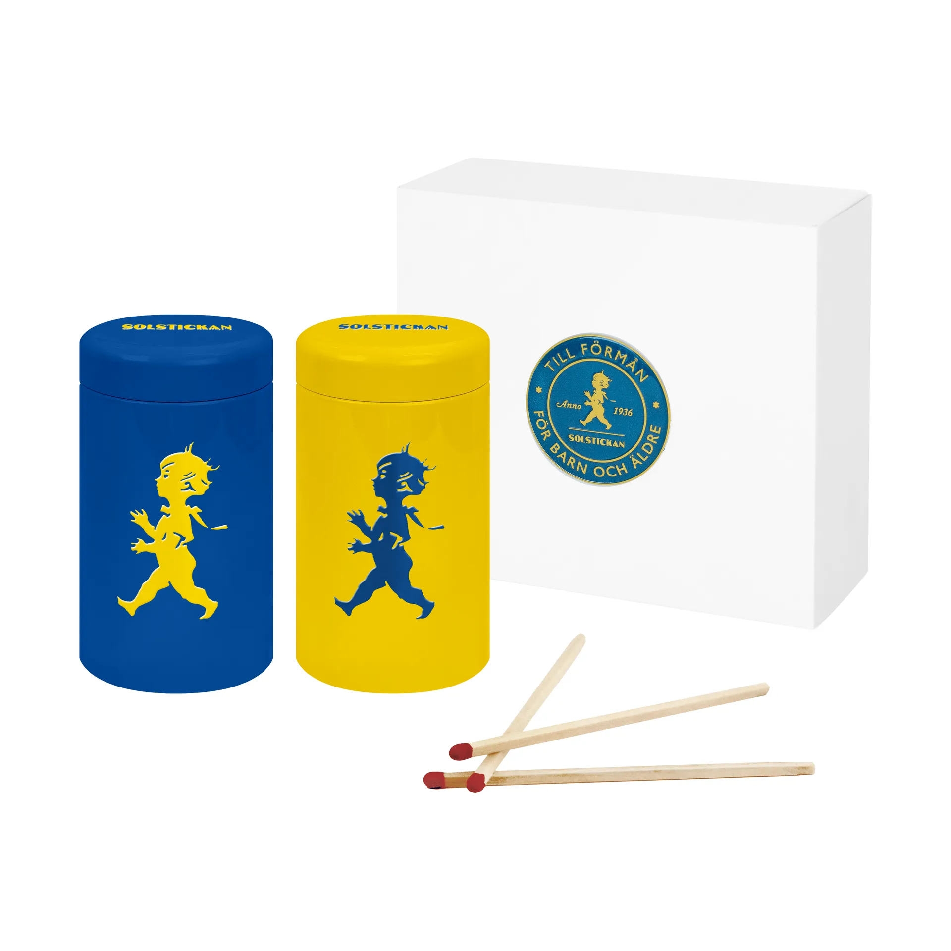 Solstickan tändsticksrör 2-pack presentförpackning, Gul, blå Solstickan Design