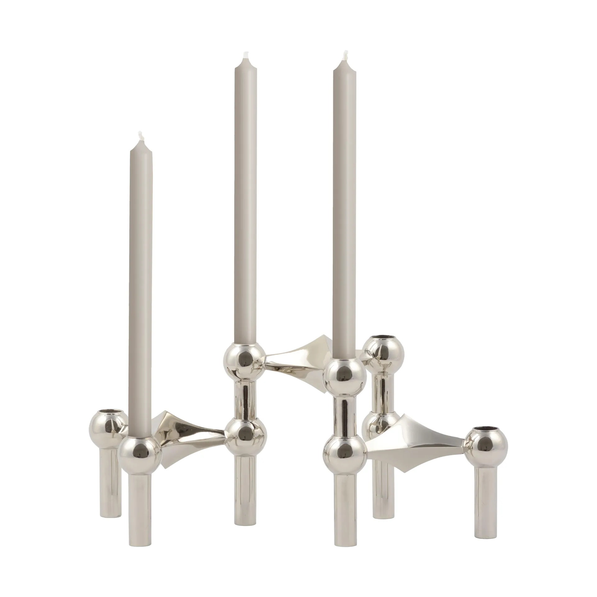 STOFF Nagel ljusstake krom 3-pack + Linen grey ljus 12-pack STOFF Nagel