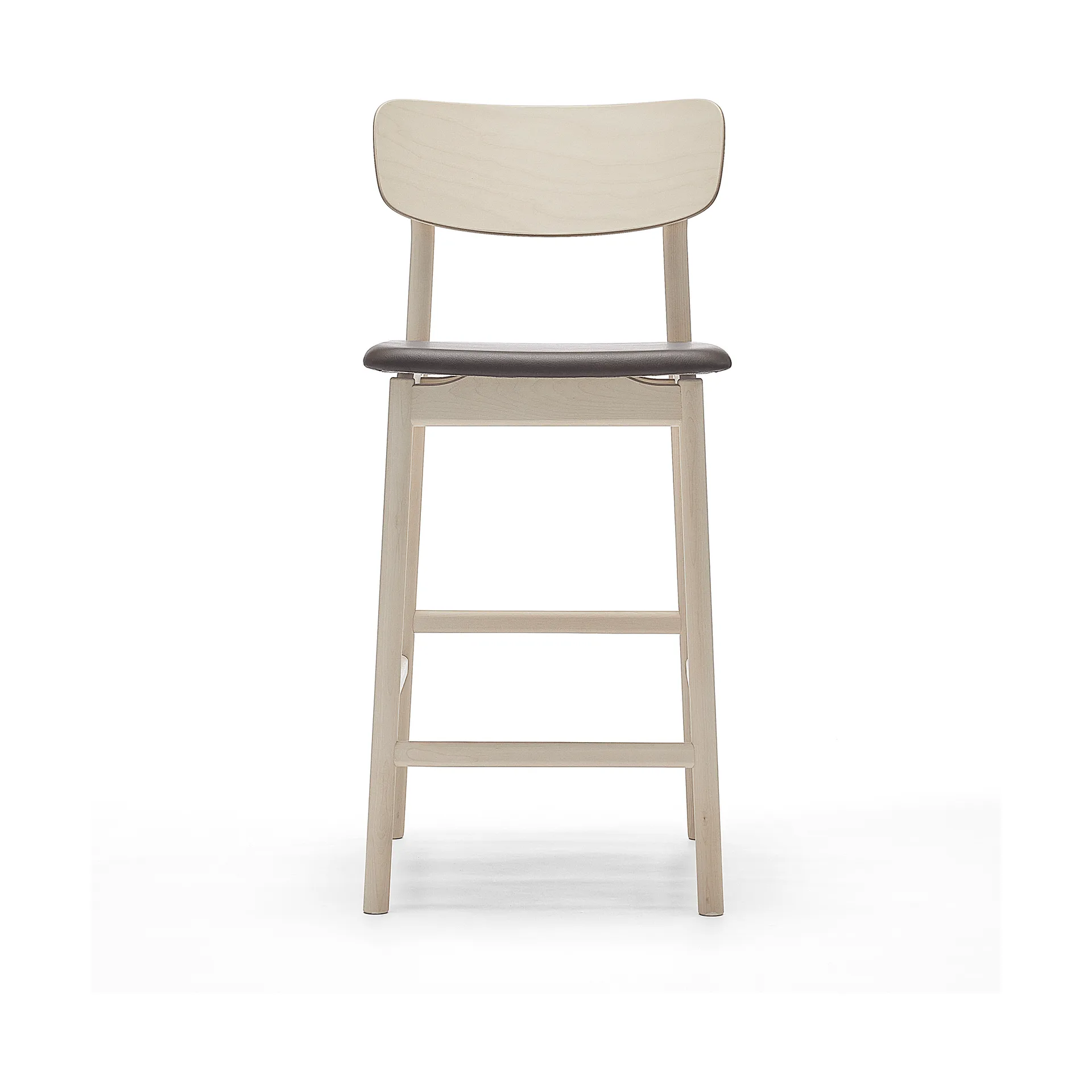 Prima Vista barstol, Läder Elmosoft mörkbrun-ljust mattlackat björkstativ, 65 cm Stolab