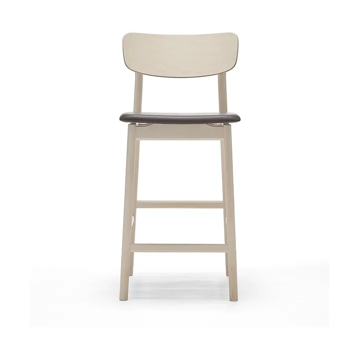 Prima Vista barstol - Läder Elmosoft mörkbrun-ljust mattlackat björkstativ, 65 cm - Stolab