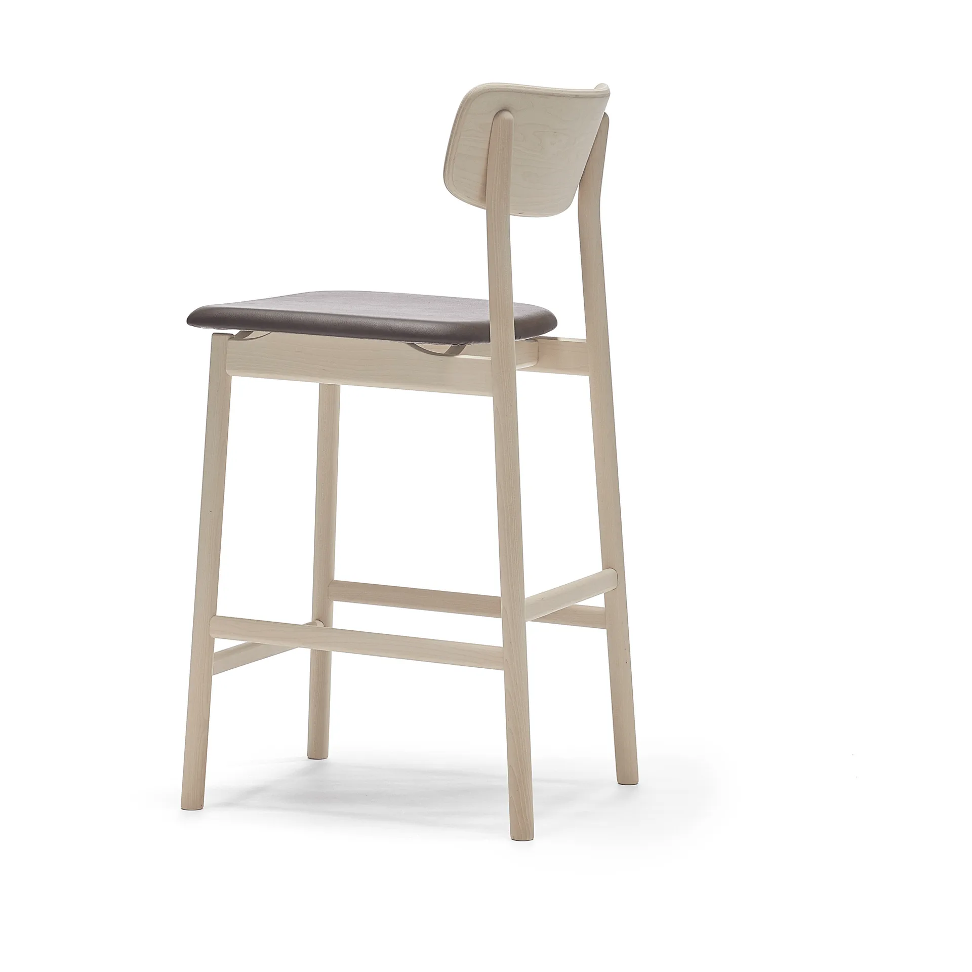 Prima Vista barstol, Läder Elmosoft mörkbrun-ljust mattlackat björkstativ, 65 cm Stolab