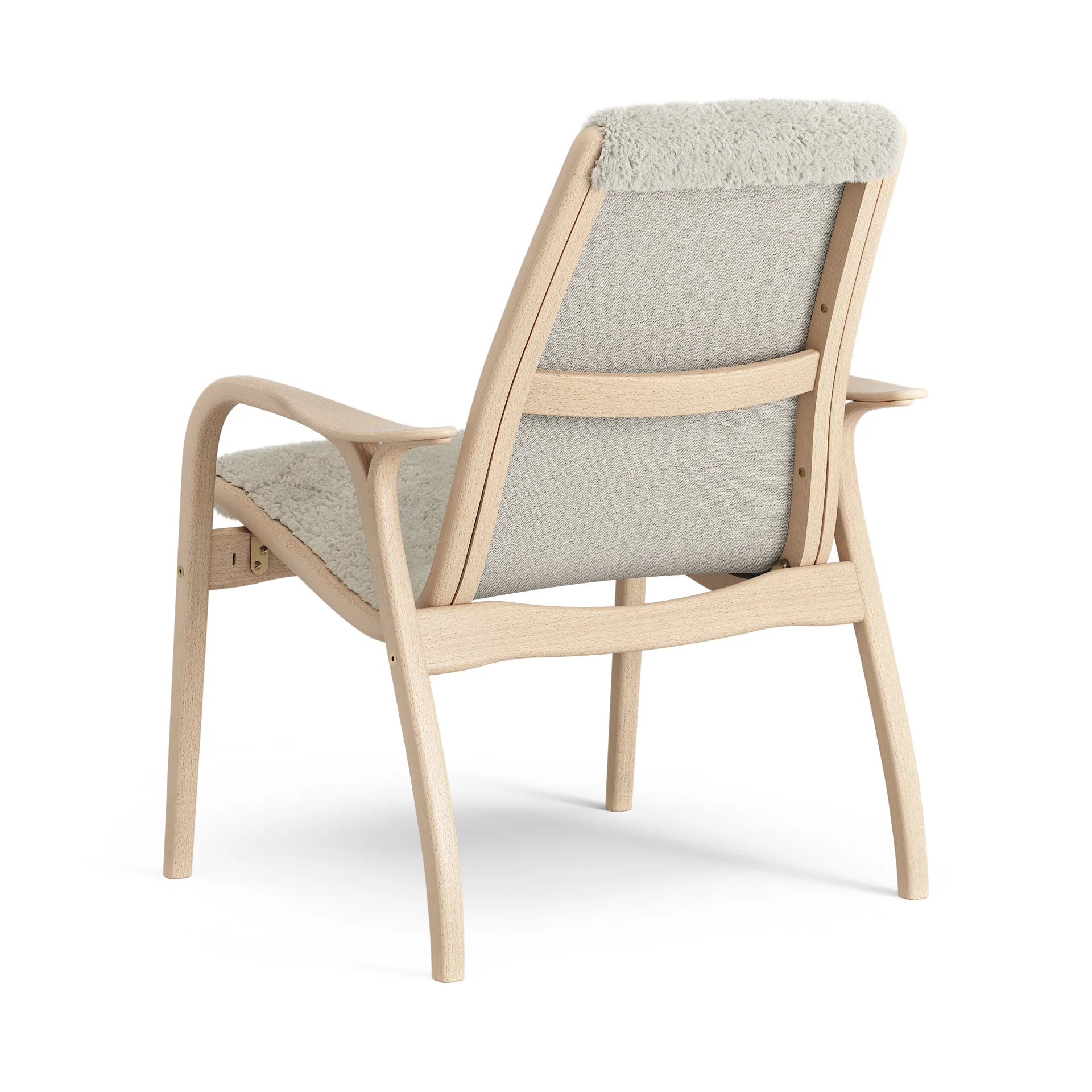 Laminett fåtölj lackad bok/fårskinn, Moonlight (beige) Swedese
