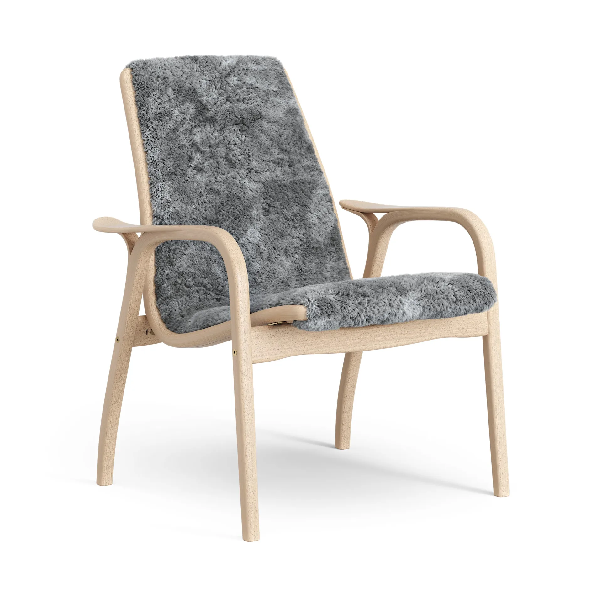Laminett fåtölj lackad bok/fårskinn, Scandinavian Grey (grå) Swedese