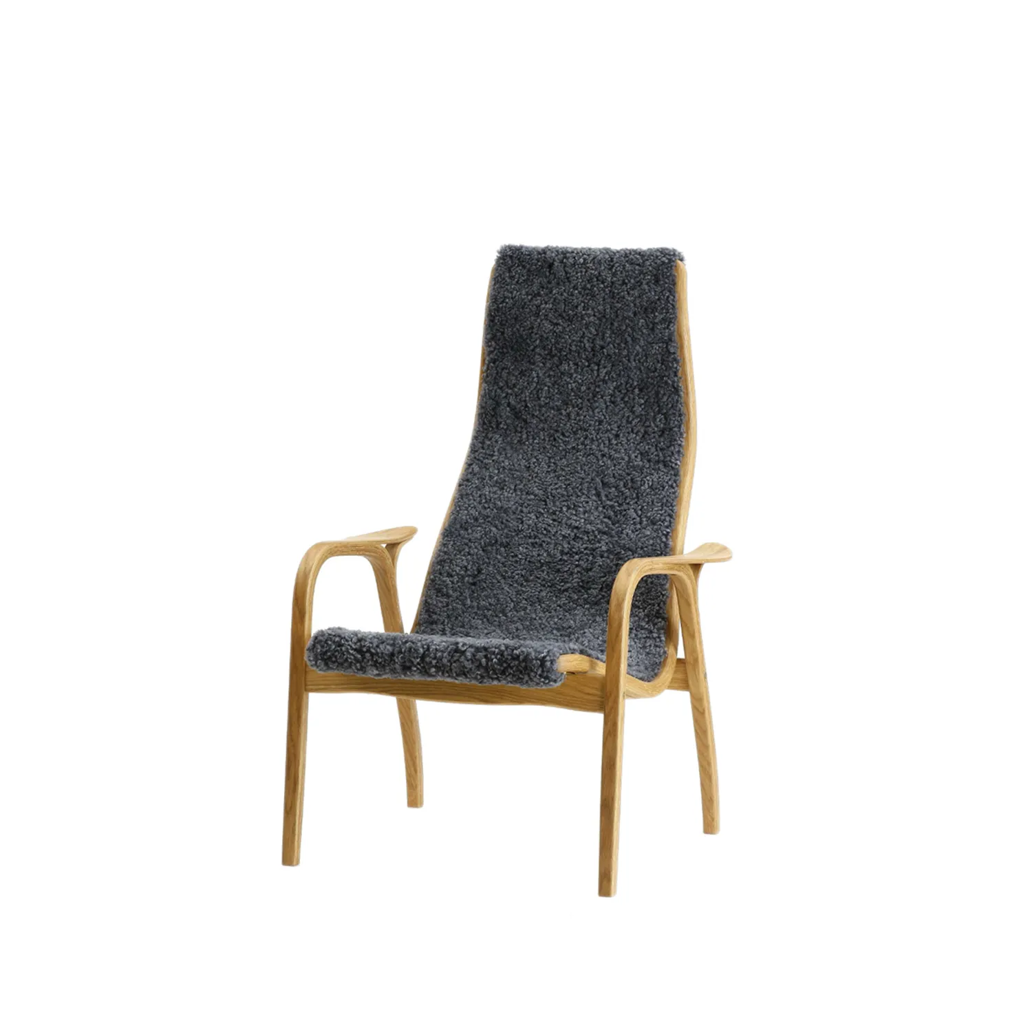 Lamini barnfåtölj, fårskinn charcoal, oljad ek Swedese