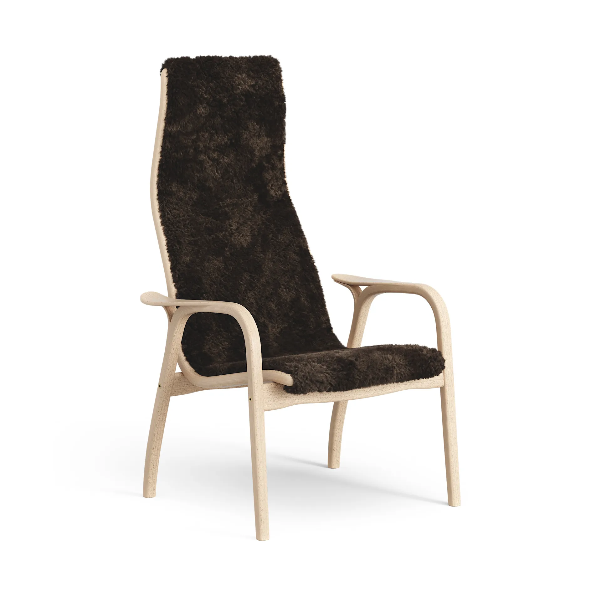 Lamini barnfåtölj lackad bok/fårskinn, Espresso (brun) Swedese
