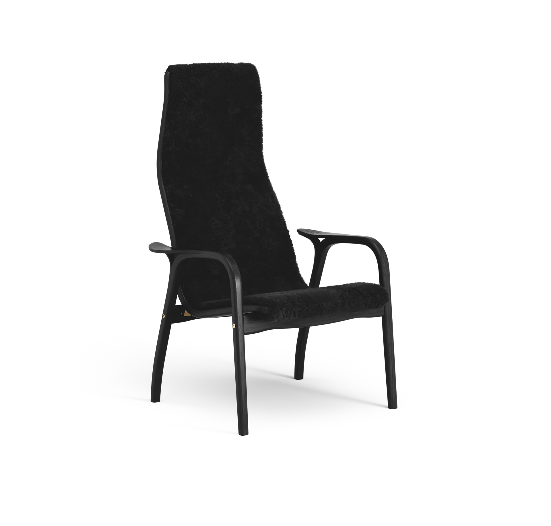 Lamino fåtölj, Fårskinn black-svartbetsad bok Swedese