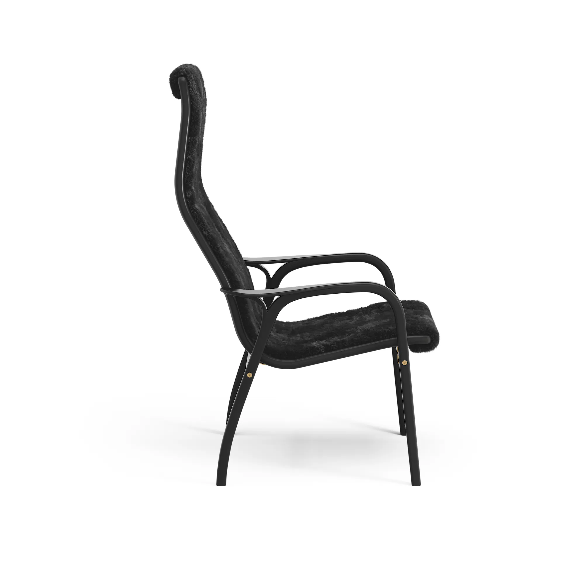 Lamino fåtölj, Fårskinn black-svartbetsad bok Swedese