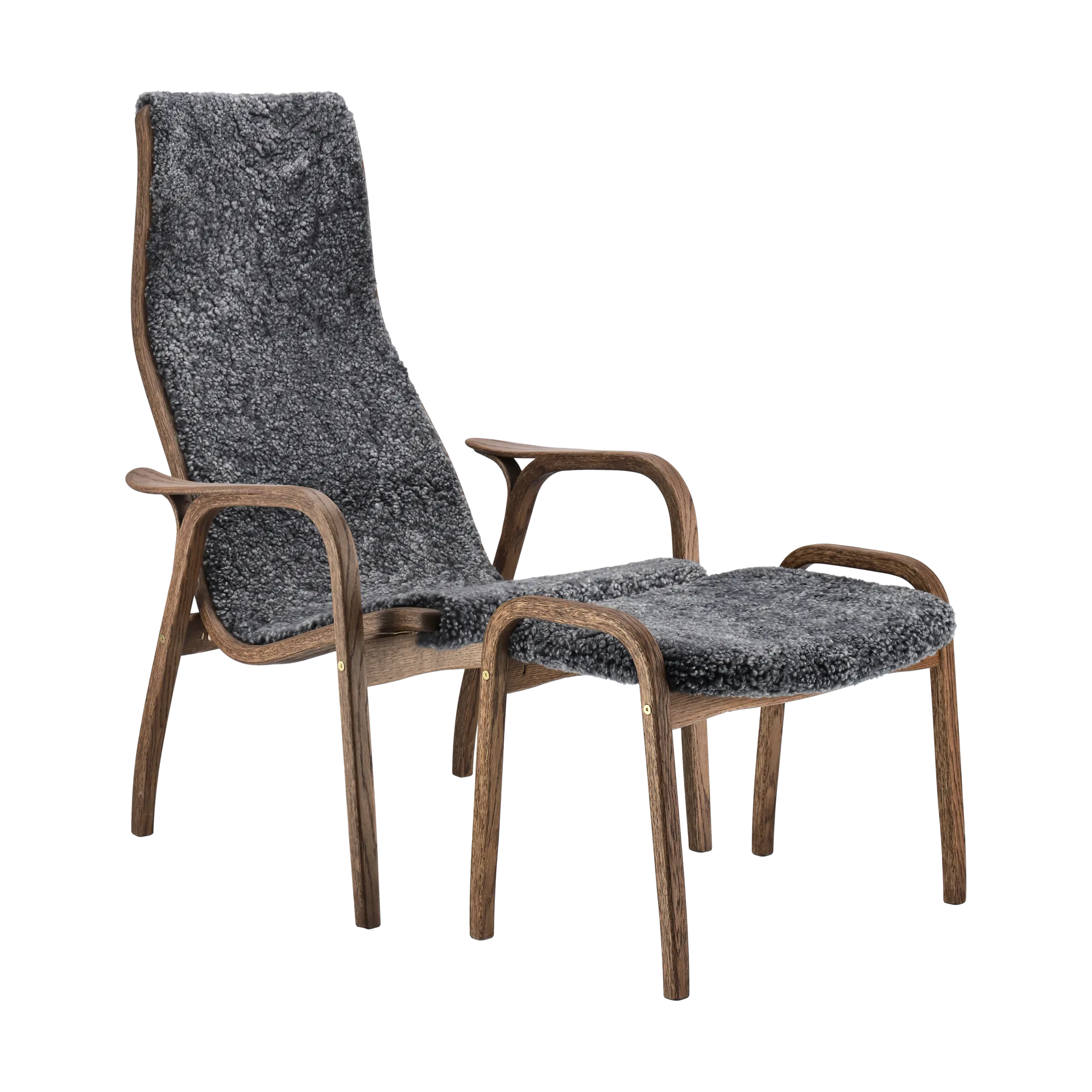 Lamino fåtölj och fotpall ek/fårskinn Special Edition, Rubio Monocoat Chocolate-Charcoal Swedese
