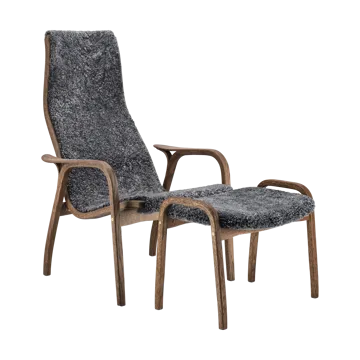 Lamino fåtölj och fotpall ek/fårskinn Special Edition - Rubio Monocoat Chocolate-Charcoal - Swedese