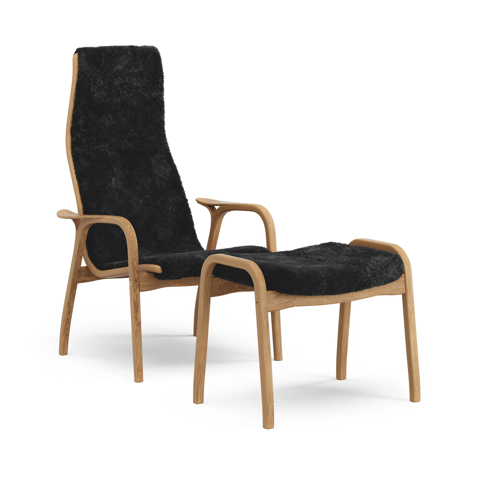 Lamino fåtölj och fotpall oljad ek/fårskinn, Black (svart) Swedese